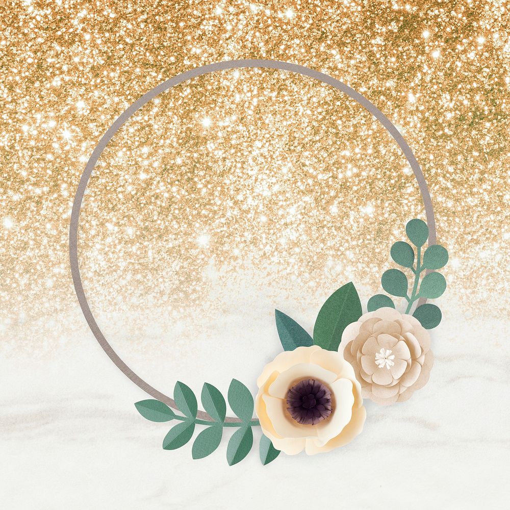 Paper craft floral round frame psd design