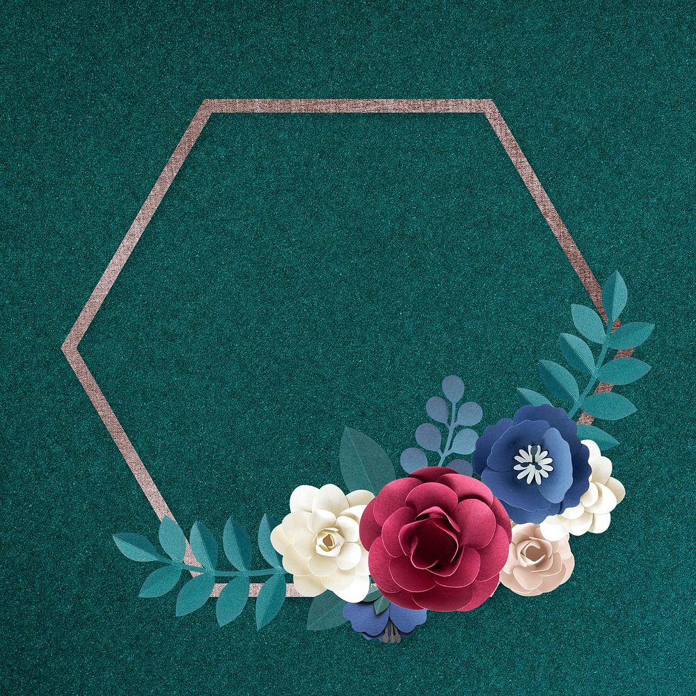 Paper craft flower hexagon frame psd design