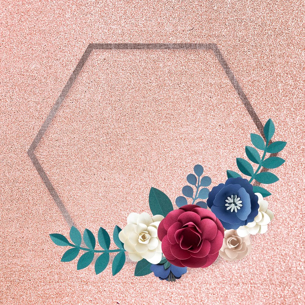 Psd paper craft flower hexagon frame design