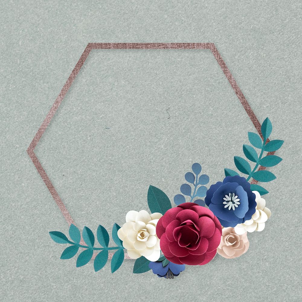 Psd paper craft flower hexagon frame design