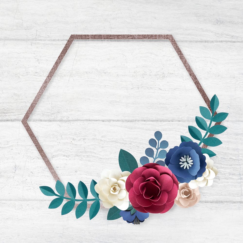 Paper craft psd flower hexagon frame design