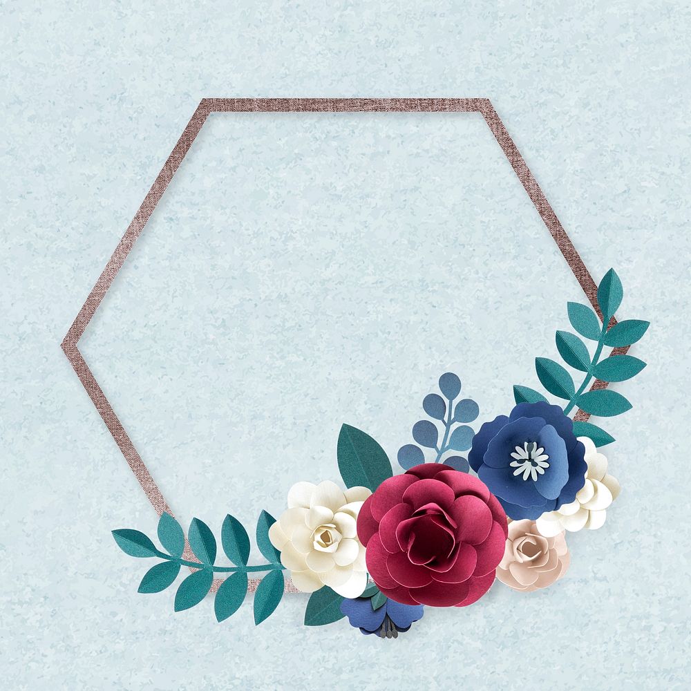 Paper craft psd flower hexagon frame design