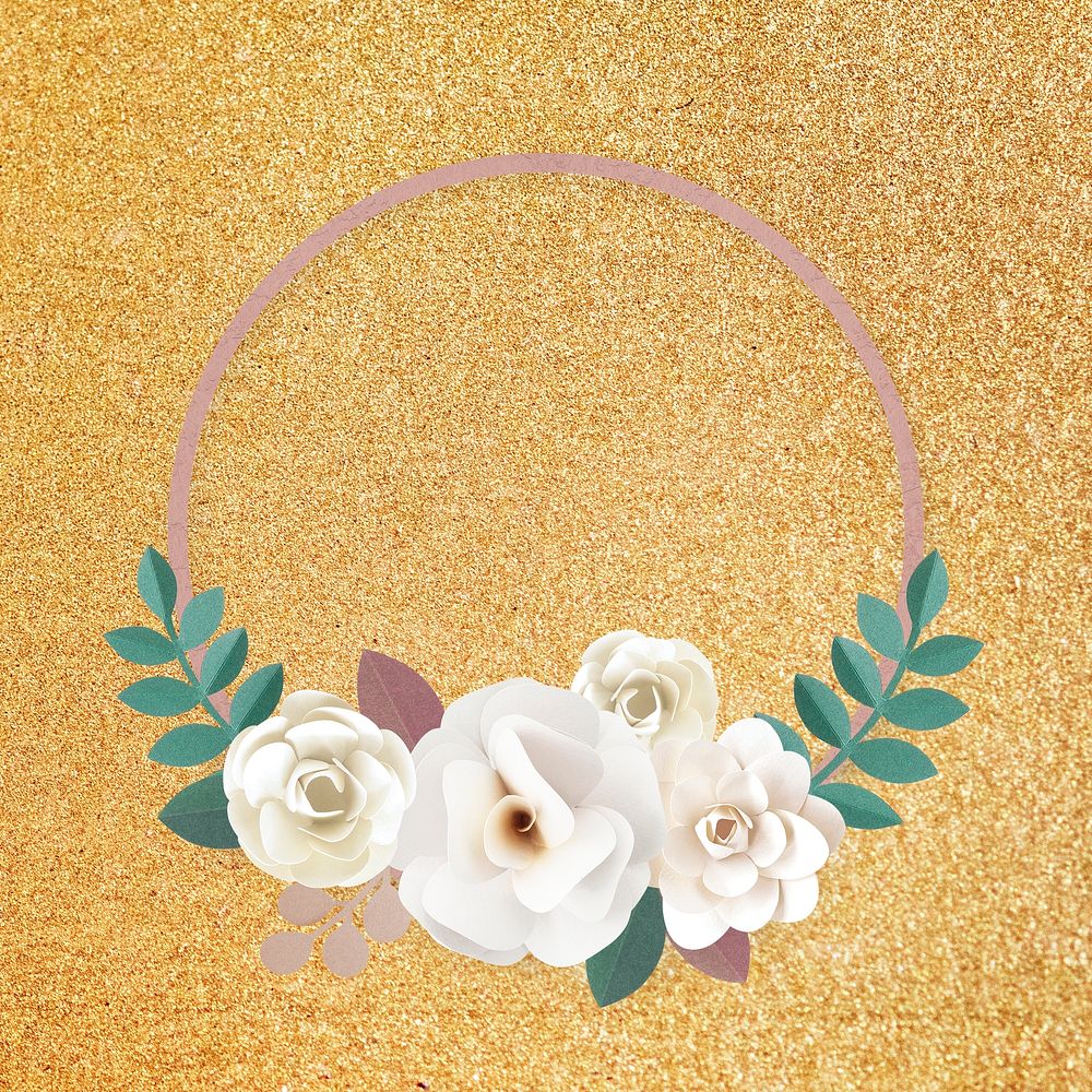 Round frame psd paper craft floral design