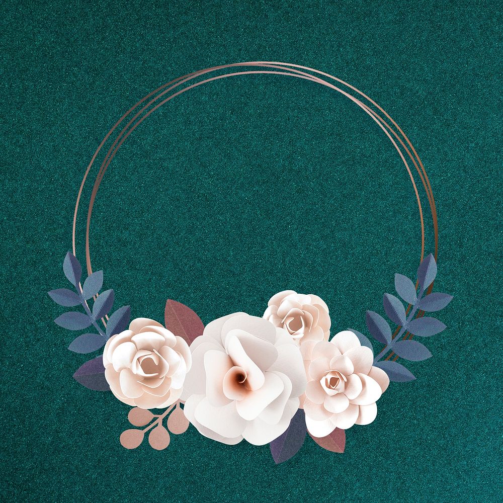 Psd round frame paper craft floral design