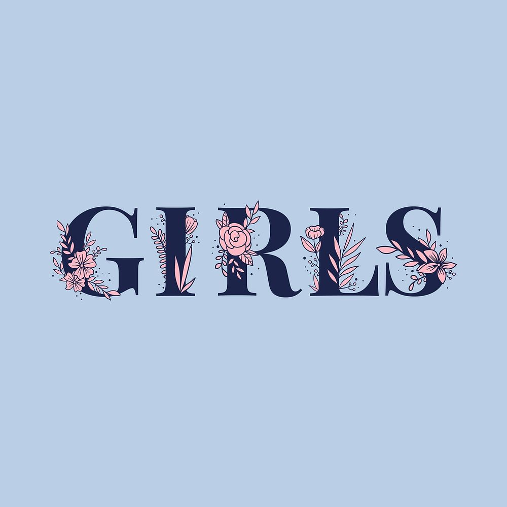 Feminine Girls word typography vector lettering font