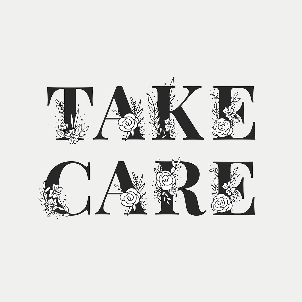 Girly Take Care word vector typography lettering typography