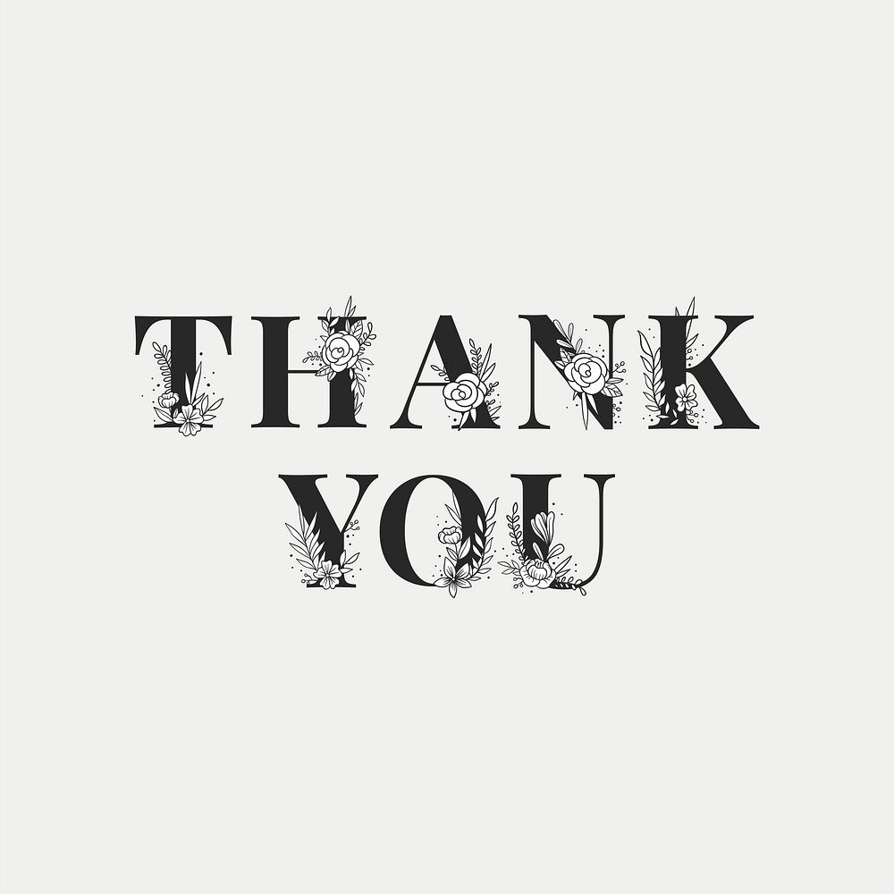 Thank You flower typography feminine font vector