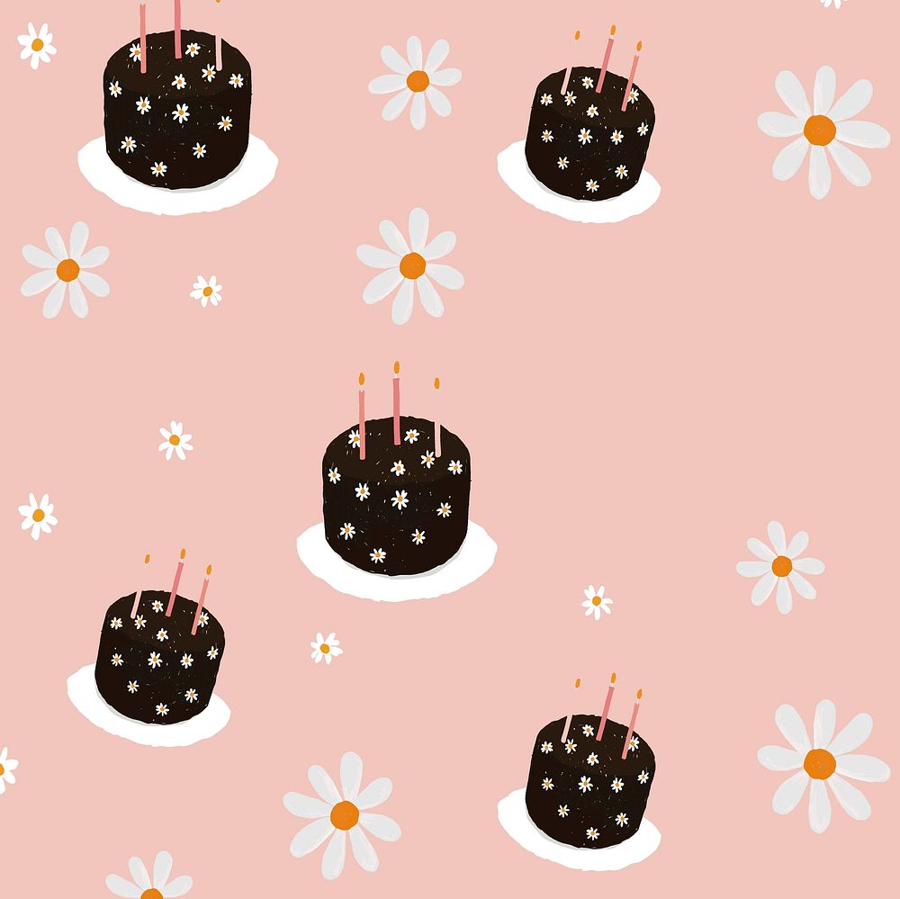 Birthday cake background, pink daisies design 