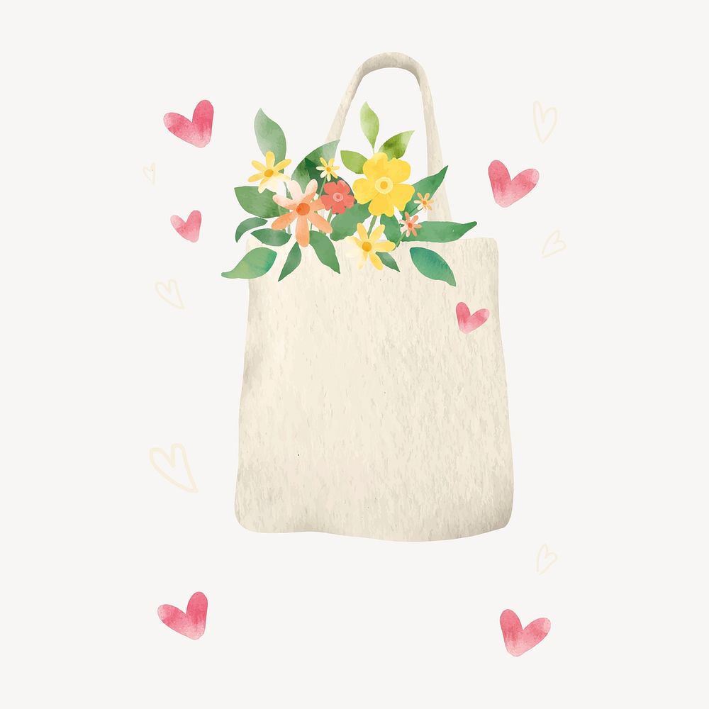 Flower tote bag watercolor collage element psd