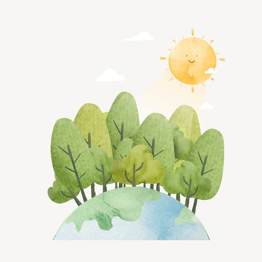 Forest collage element, watercolor design psd