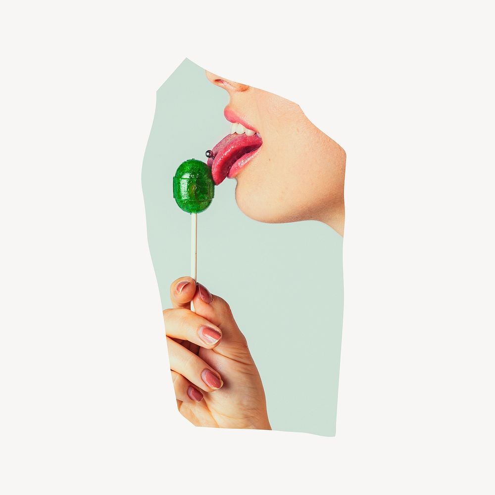 Woman licking lollipop, scrapbook design