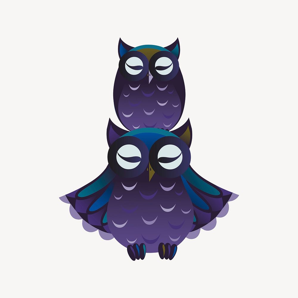 Sleeping owls, animal clipart, Glitch game illustration vector. Free public domain CC0 image.