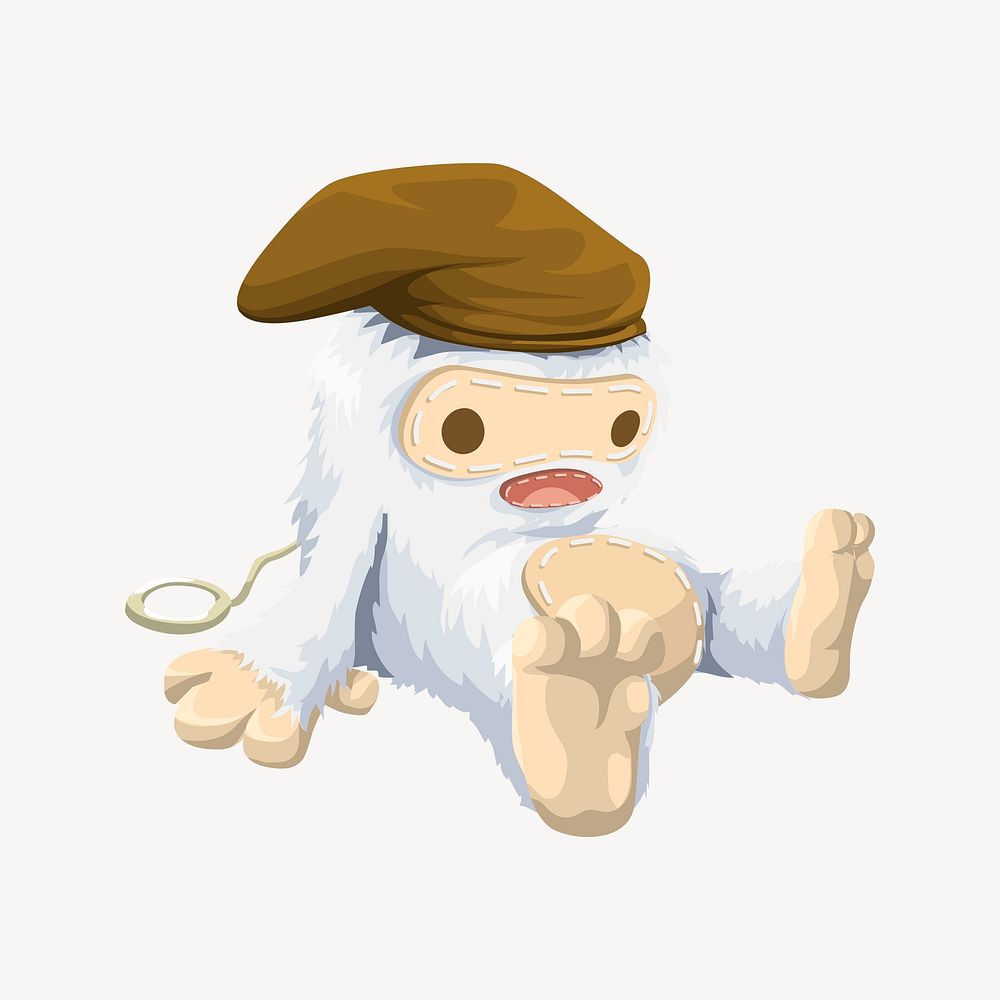 Yeti pull string doll clipart, Glitch game illustration psd. 