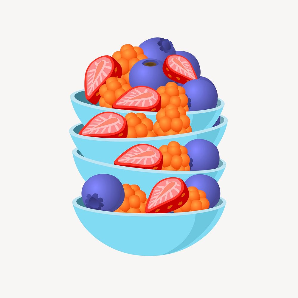 Berry bowls, food clipart, Glitch game illustration psd. Free public domain CC0 image.