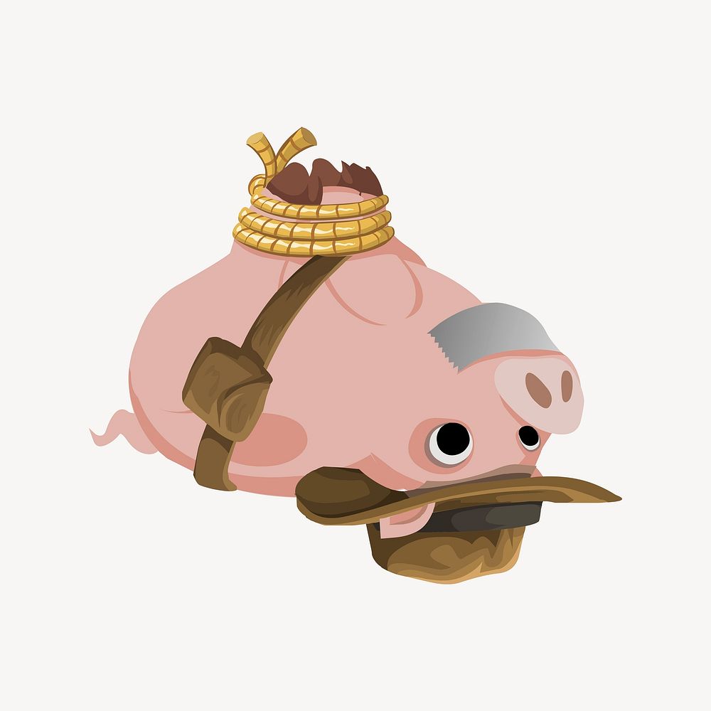 Hogtied piggy explorer character clipart, Glitch game illustration vector. Free public domain CC0 image.