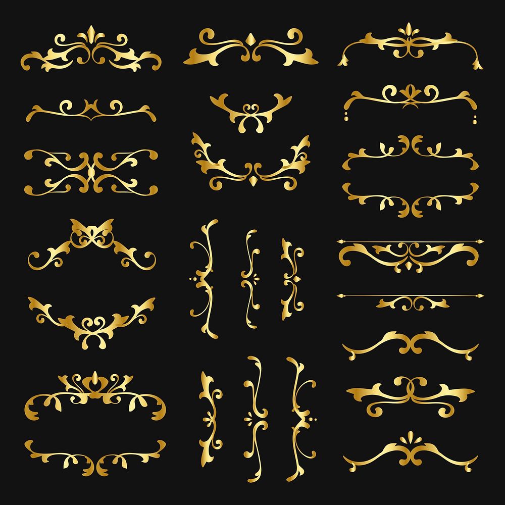 Luxurious ornaments gold psd flourish frame set