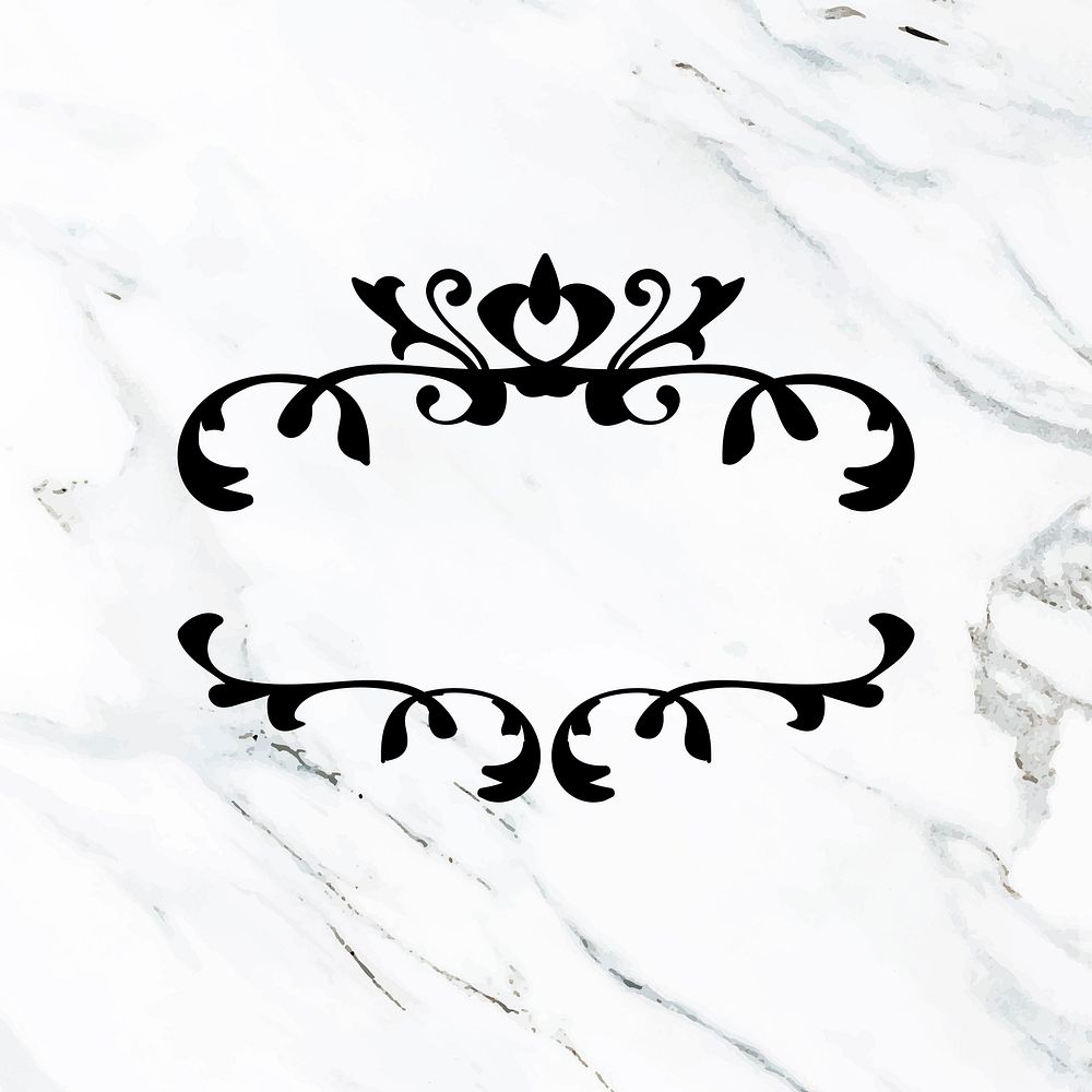 Black ornamental filigree frame on marble textured background