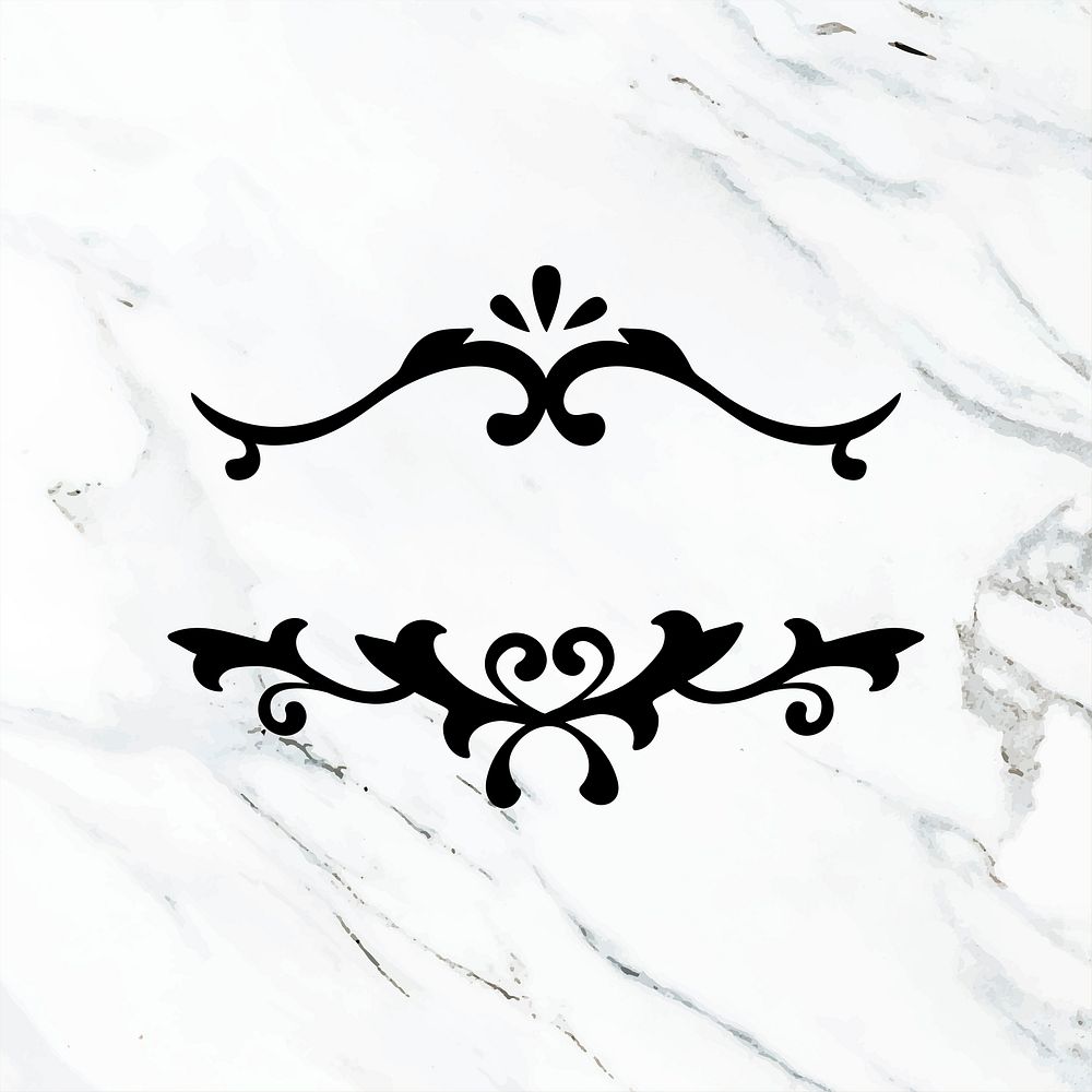 Elegant psd black scroll ornament on marble texture background