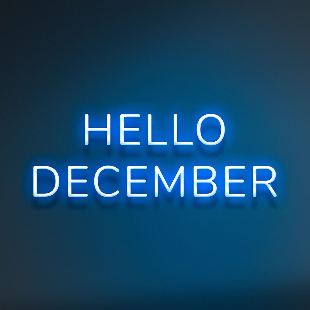 Glowing blue neon Hello December lettering