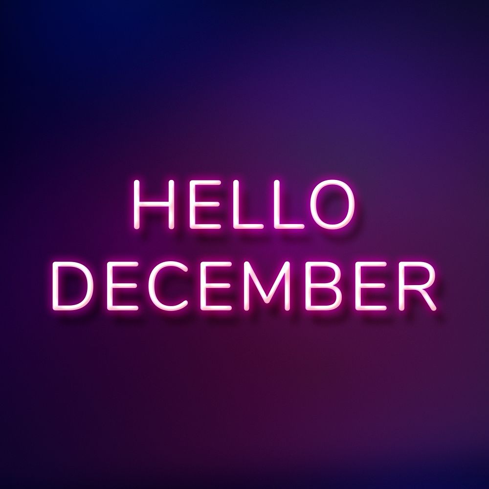 Glowing neon Hello December text