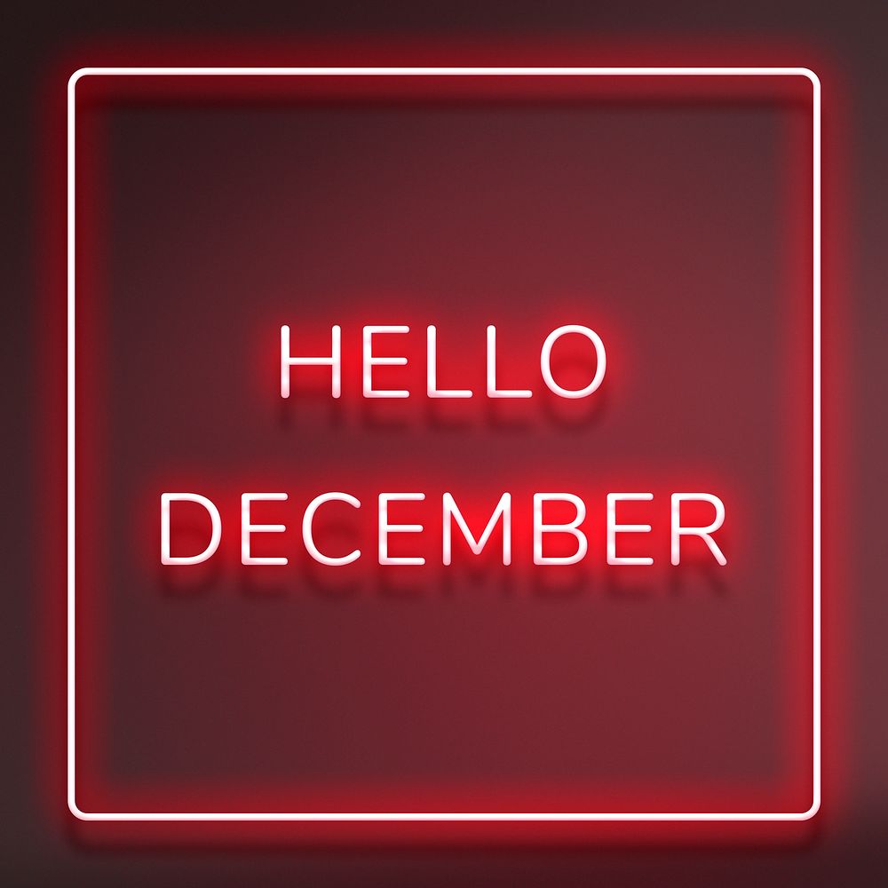 Neon Hello December text framed