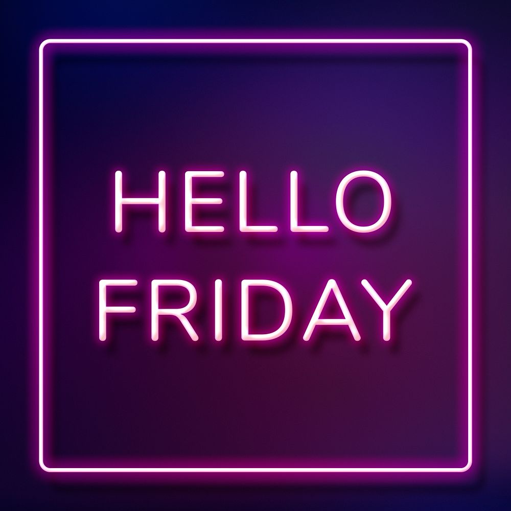 Neon Hello Friday lettering framed