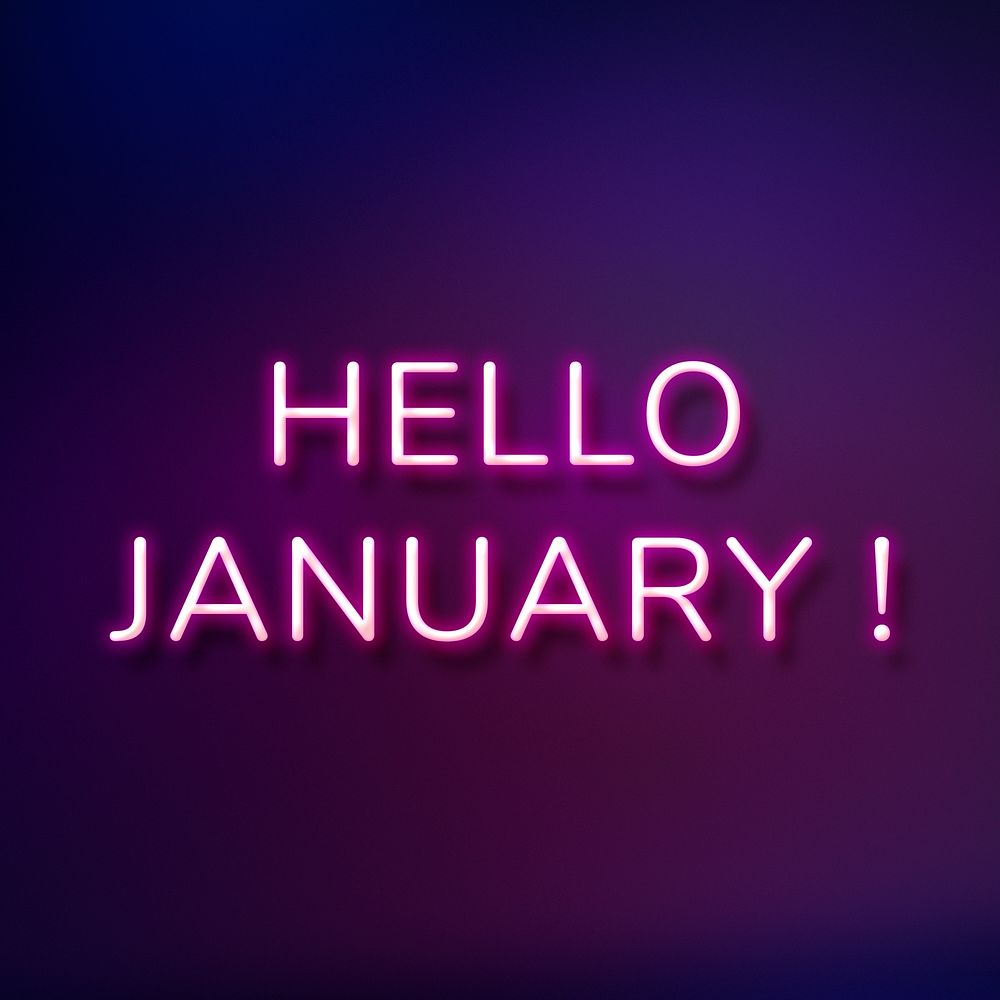 Glowing purple Hello January! typography