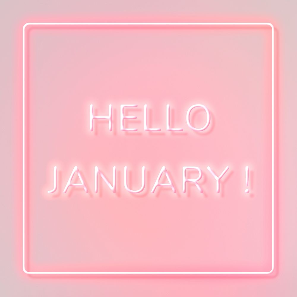 Neon frame Hello January! border typography