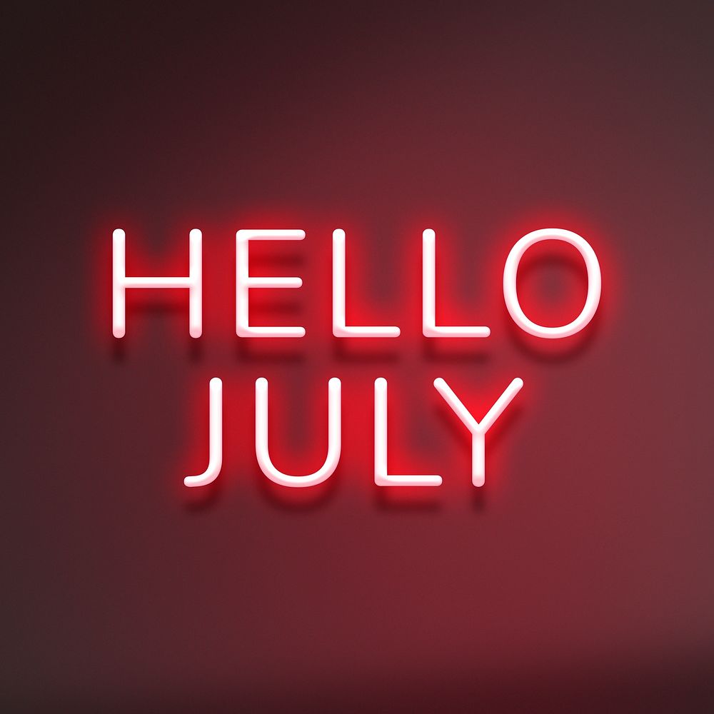 Glowing Hello July neon text