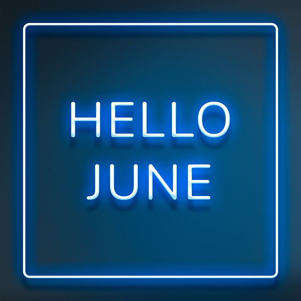 Neon Hello June typography framed