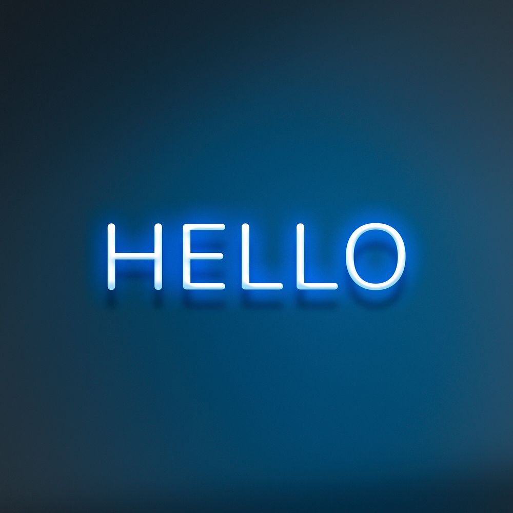 Glowing neon blue hello text