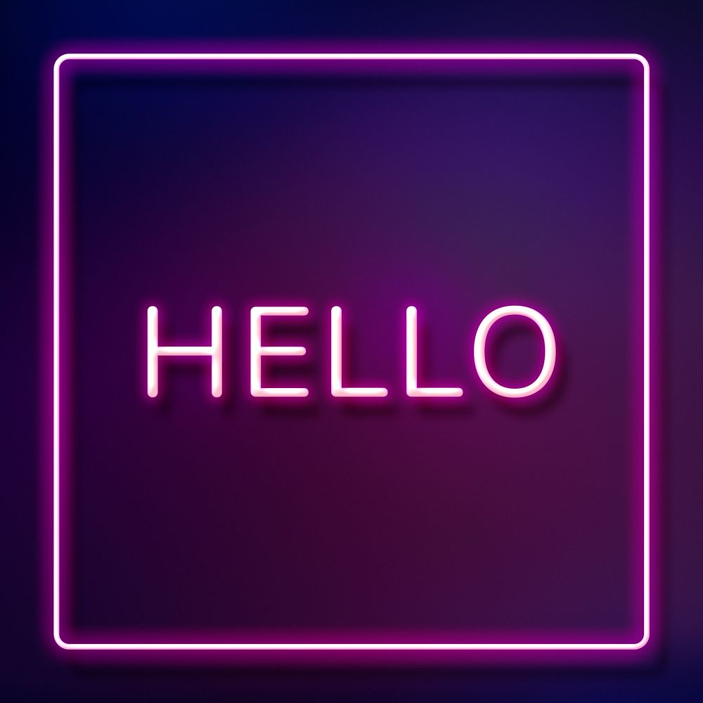 Hello frame purple neon border text