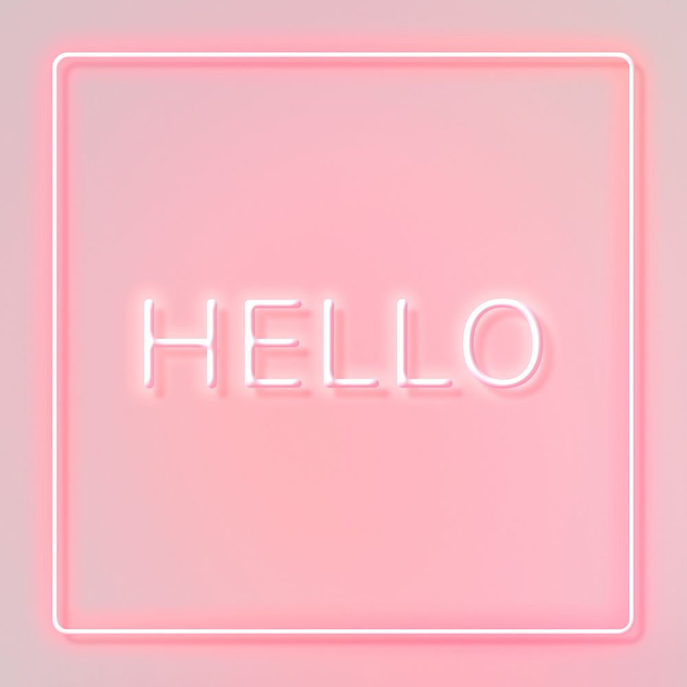 Pink neon hello text framed