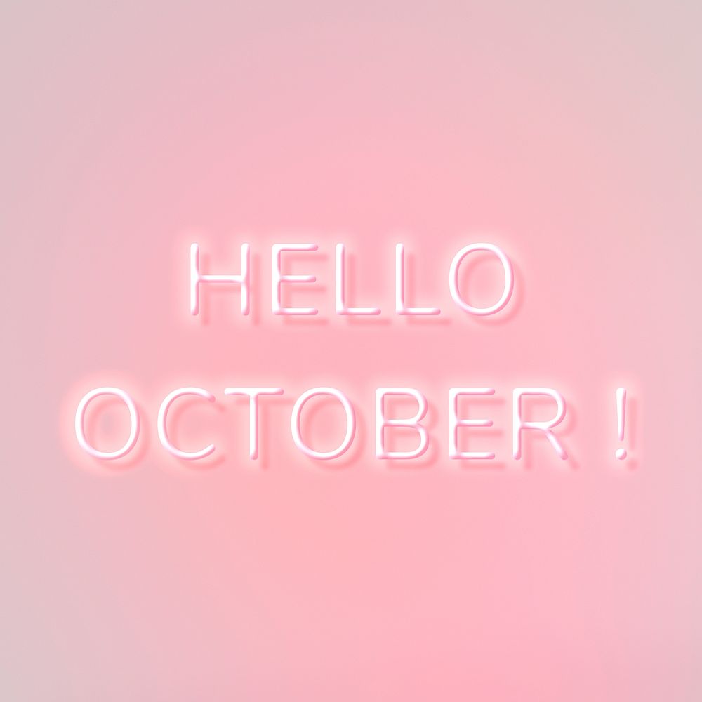 Hello October! pink neon text