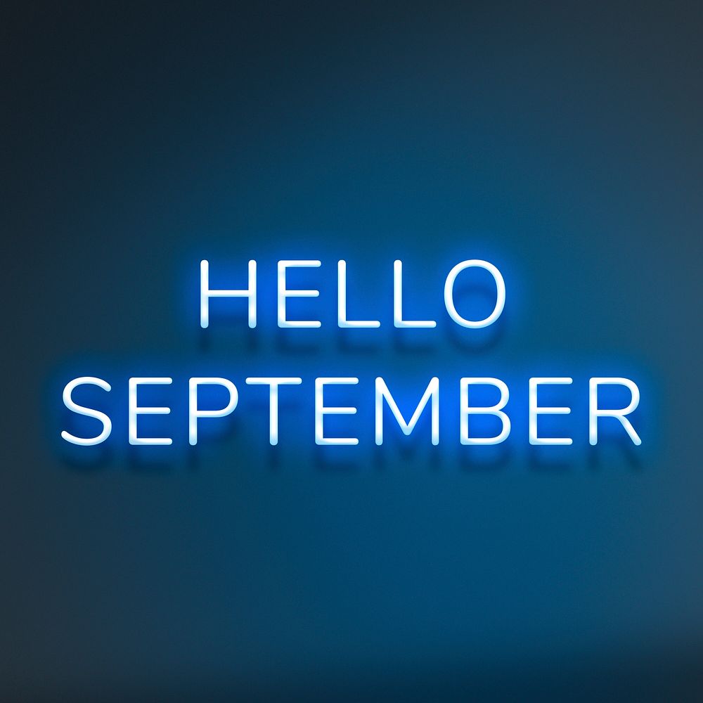 Glowing blue neon Hello September lettering