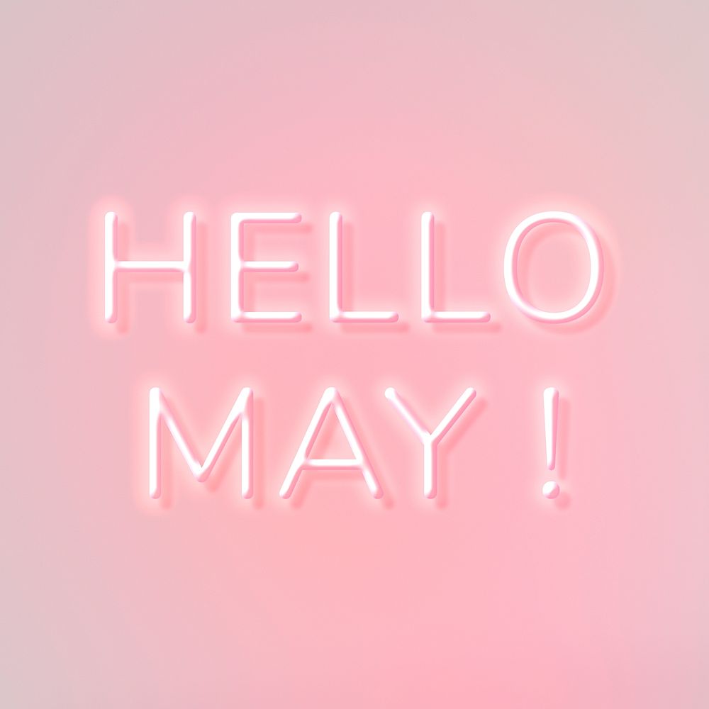 Glowing Hello May! pink text typography