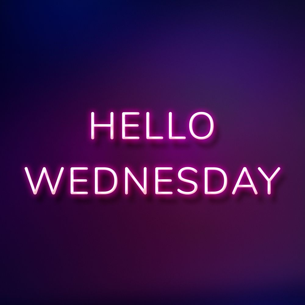 Hello Wednesday purple neon lettering