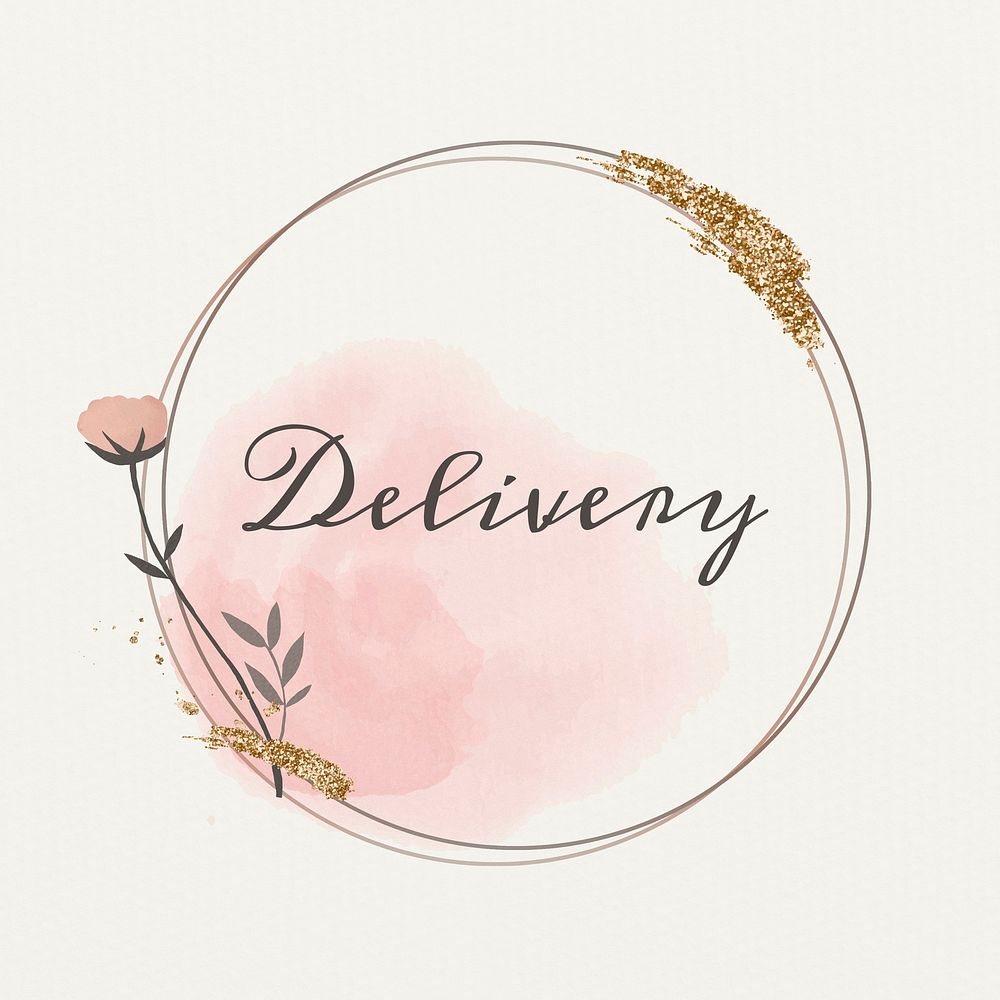 Delivery word badge floral frame