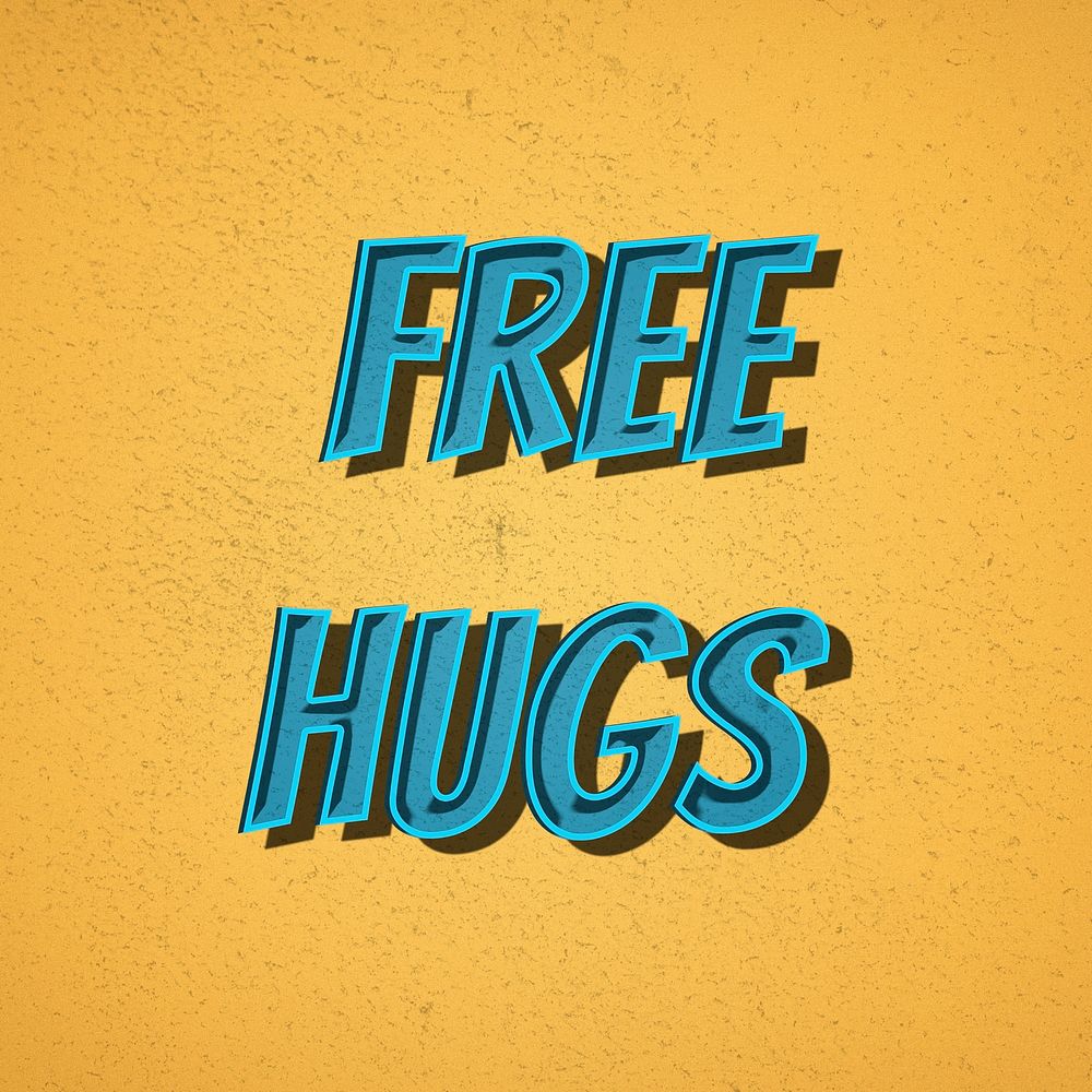 Free hugs comic retro style typography illustration