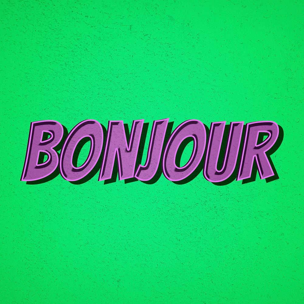 Bonjour cartoon font typography on green