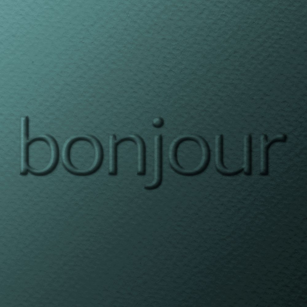 Bonjour French greeting emboss typography on paper texture