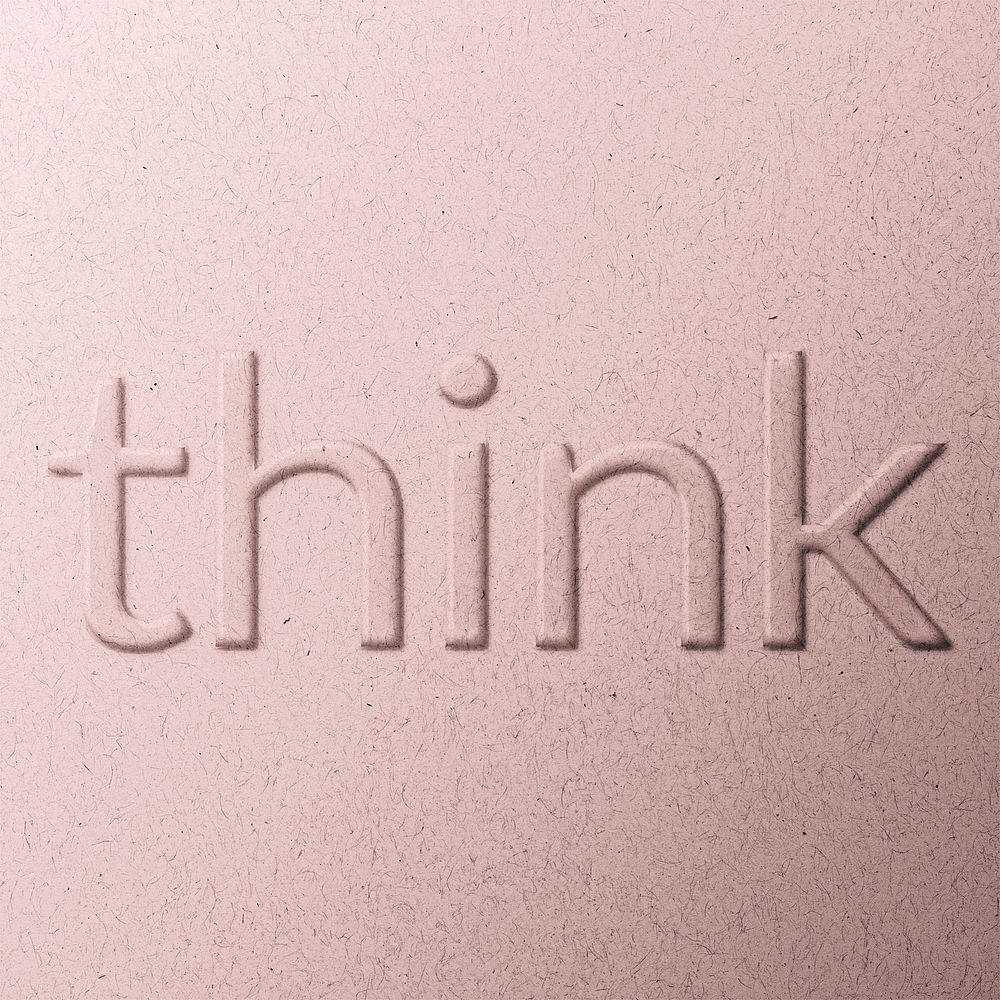 Word think embossed typography on paper texture