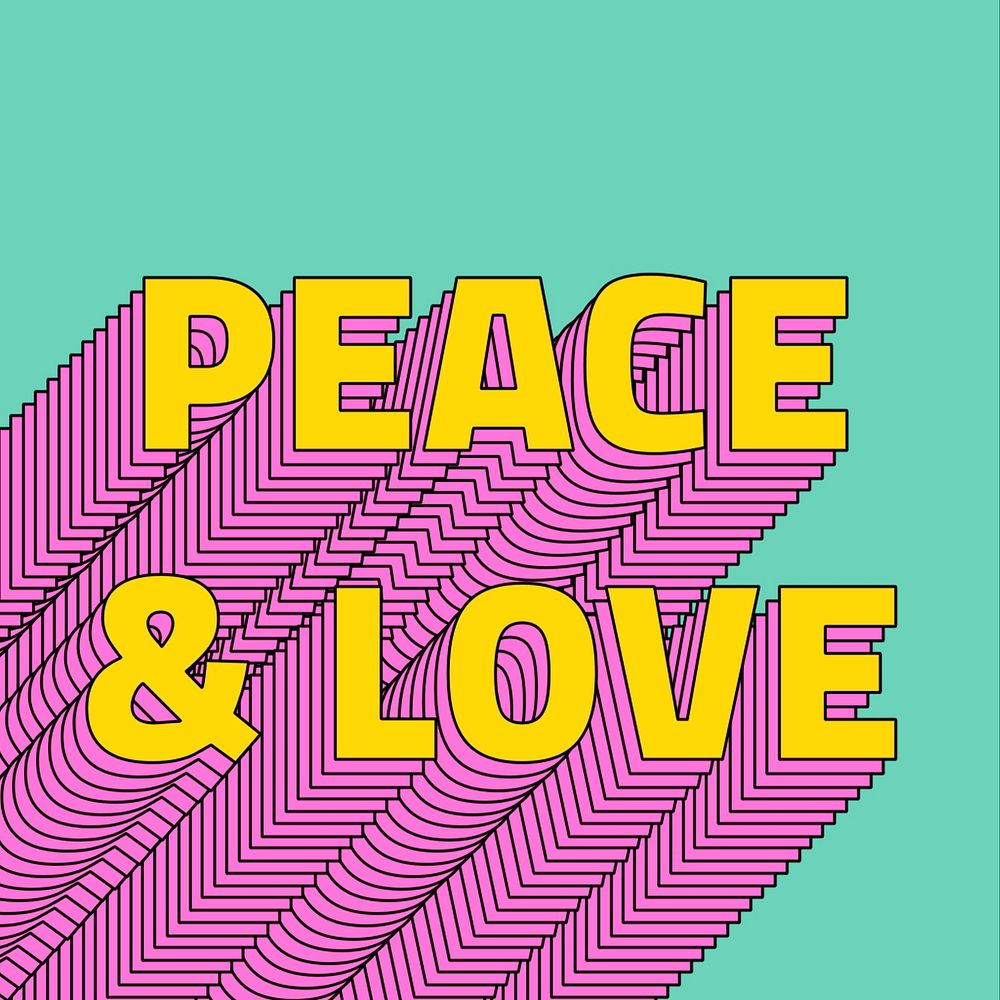 Peace & love layered text typography retro word