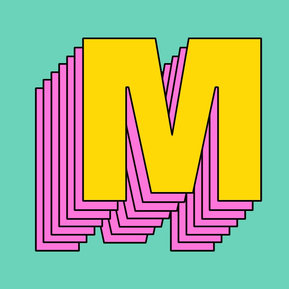 Layered psd letter m retro typeface