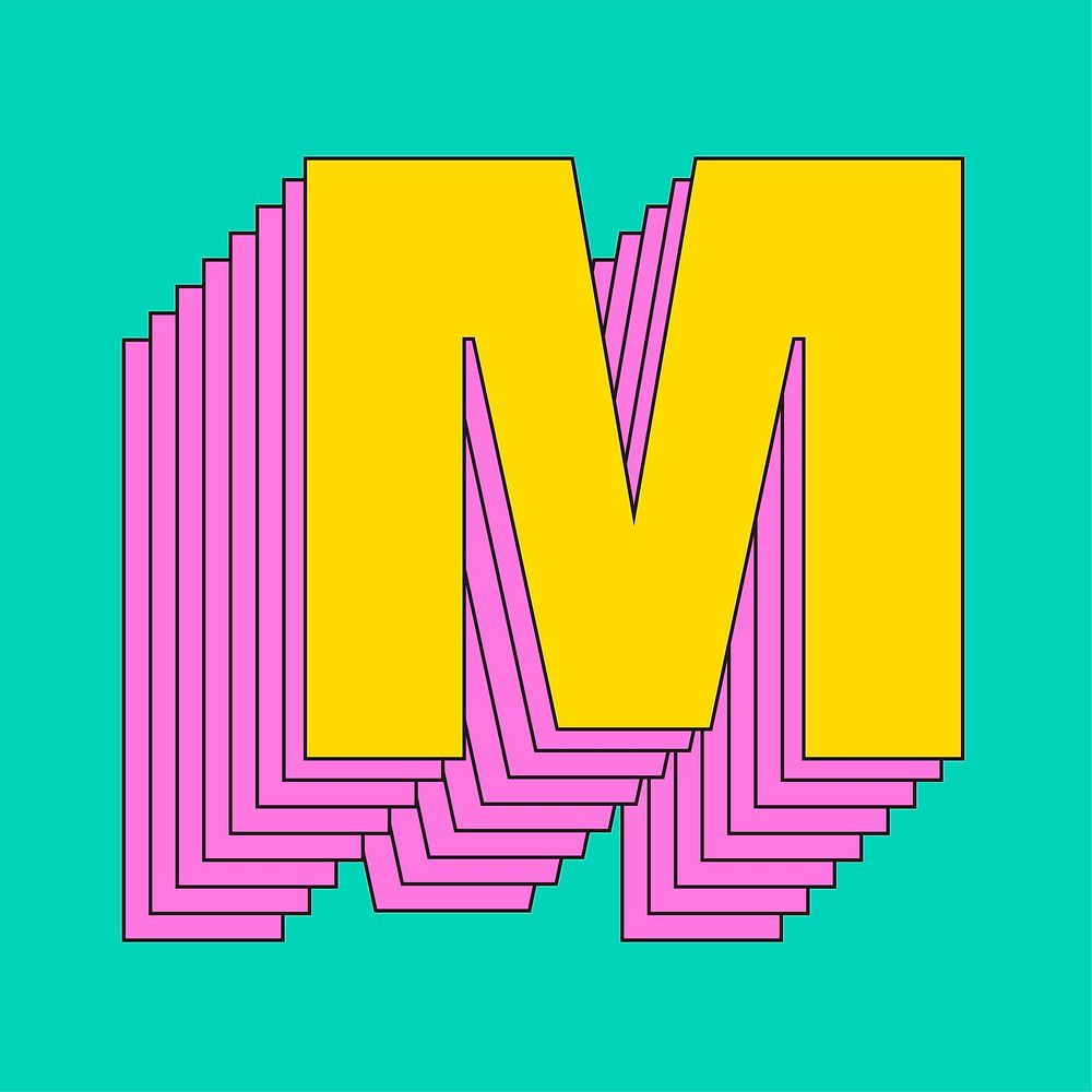 Layered letter m vector retro typeface