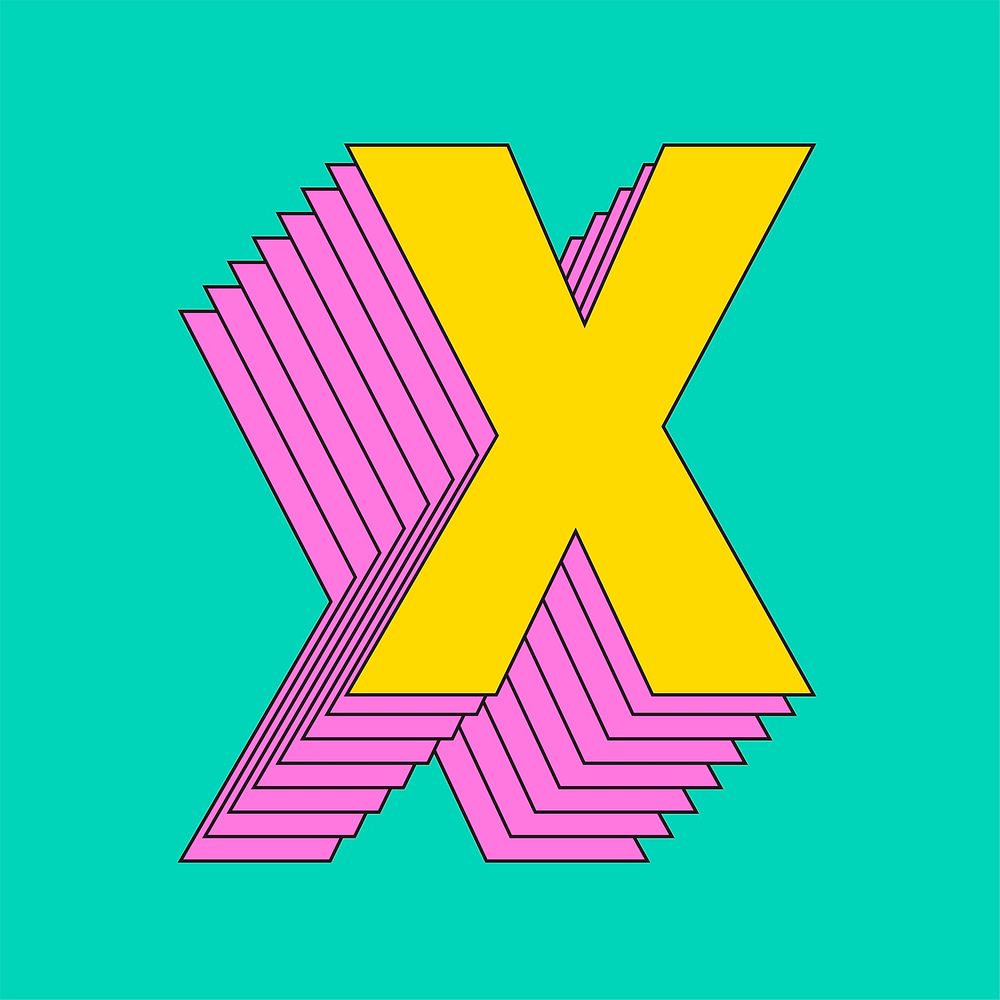 Letter x layered stylized vector typography