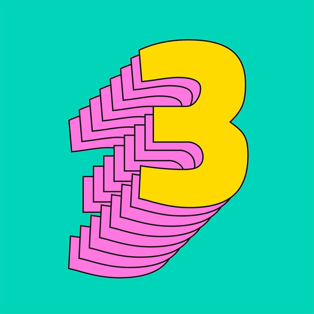 3d number three vector layered stylized typography