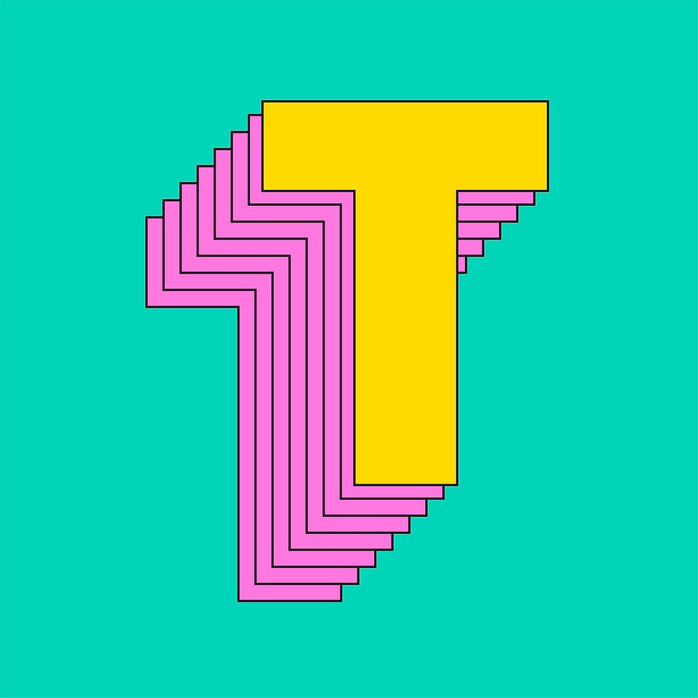 3d letter t message layered stylized typography