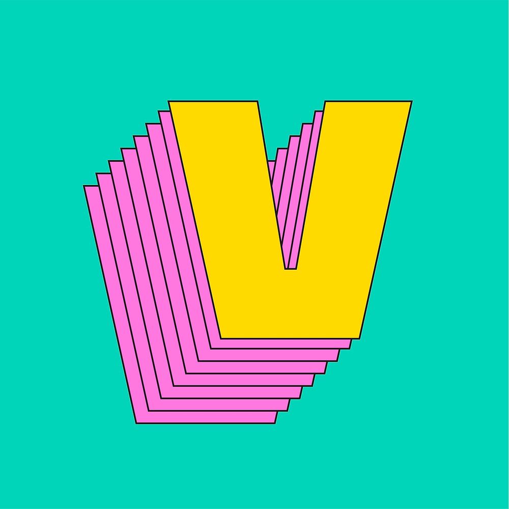 3d layered letter v vector stylized typography