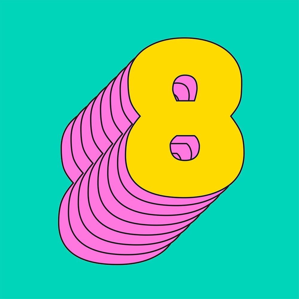 3d number eight vector layered stylized typography